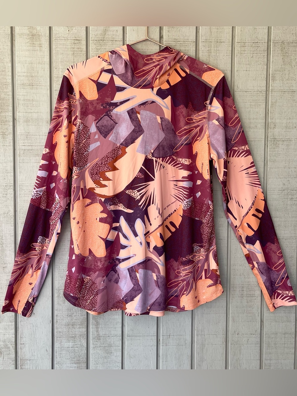 World Wide Sportsman Orange Maroon Hooded Long Sleeve Shirt Large